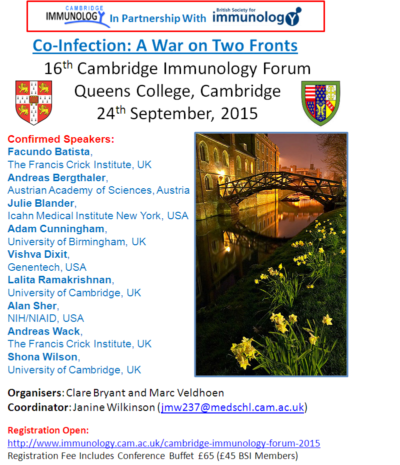 Cambridge Immunology Forum 2015Queens College, Cambridge24th September