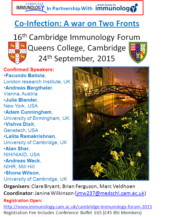 Cambridge Immunology Forum 201524th September, Queen's College, Cambridge.